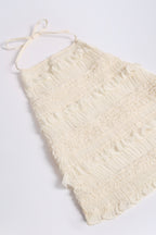 Chic Ruffled High-Neck Backless Top in Ivory