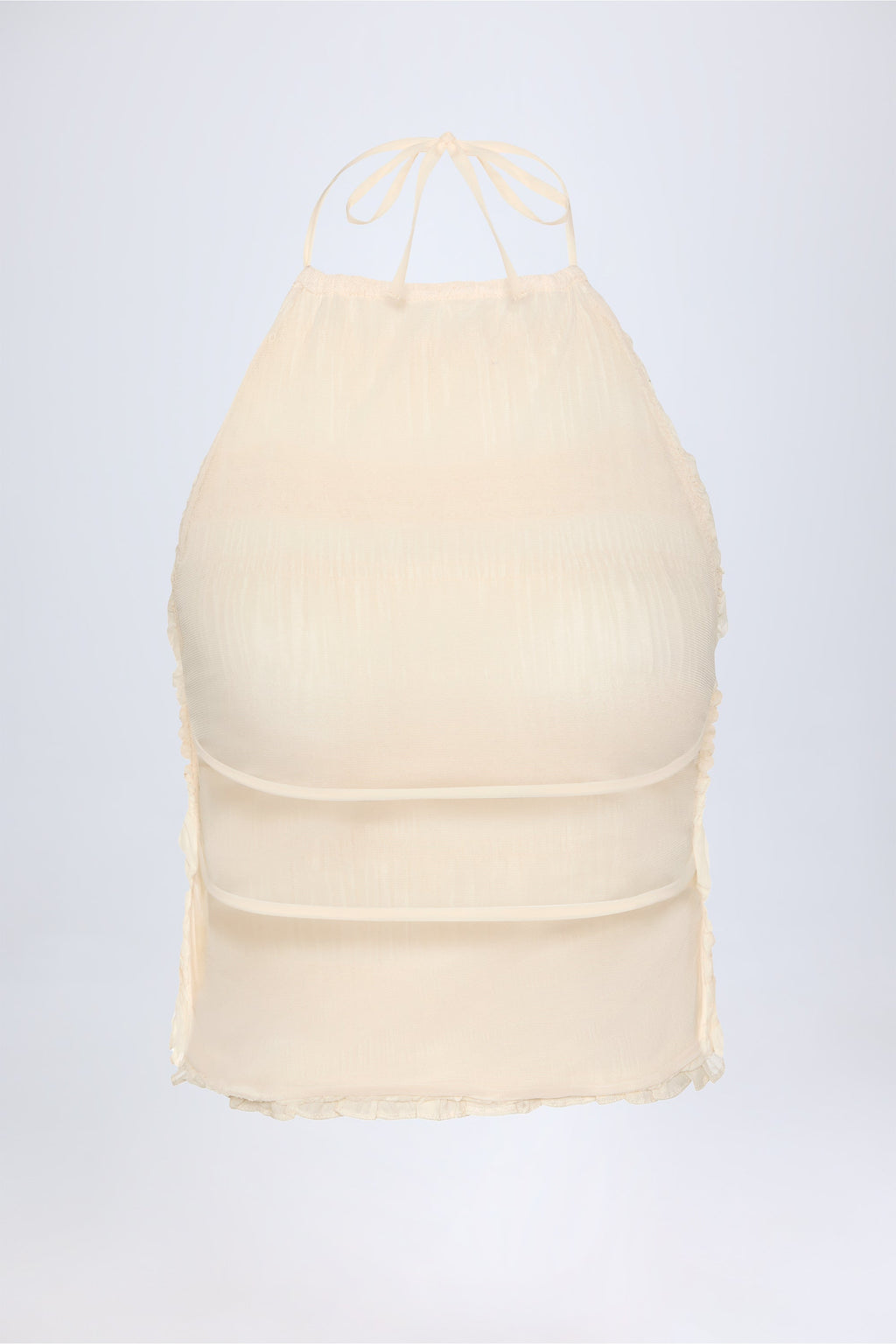 Chic Ruffled High-Neck Backless Top in Ivory