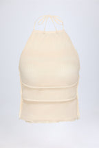 Chic Ruffled High-Neck Backless Top in Ivory