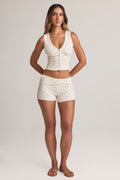 Chic Modal Foldover Mid-Rise Shorts in Floral Print
