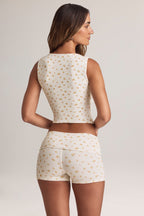 Chic Modal Foldover Mid-Rise Shorts in Floral Print