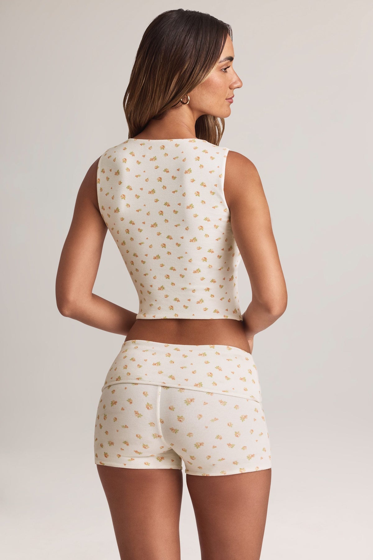 Chic Modal Foldover Mid-Rise Shorts in Floral Print