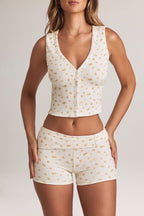 Chic Modal Foldover Mid-Rise Shorts in Floral Print