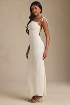 Chic Textured Jersey Backless Maxi Dress in Ivory