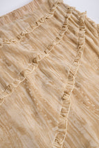 Chic Ruffled Asymmetric Mid-Rise Maxi Skirt in Tan Print