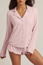 Chic Modal Long-Sleeve Pyjama Top in Baby Pink