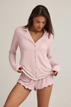 Chic Modal Long-Sleeve Pyjama Top in Baby Pink