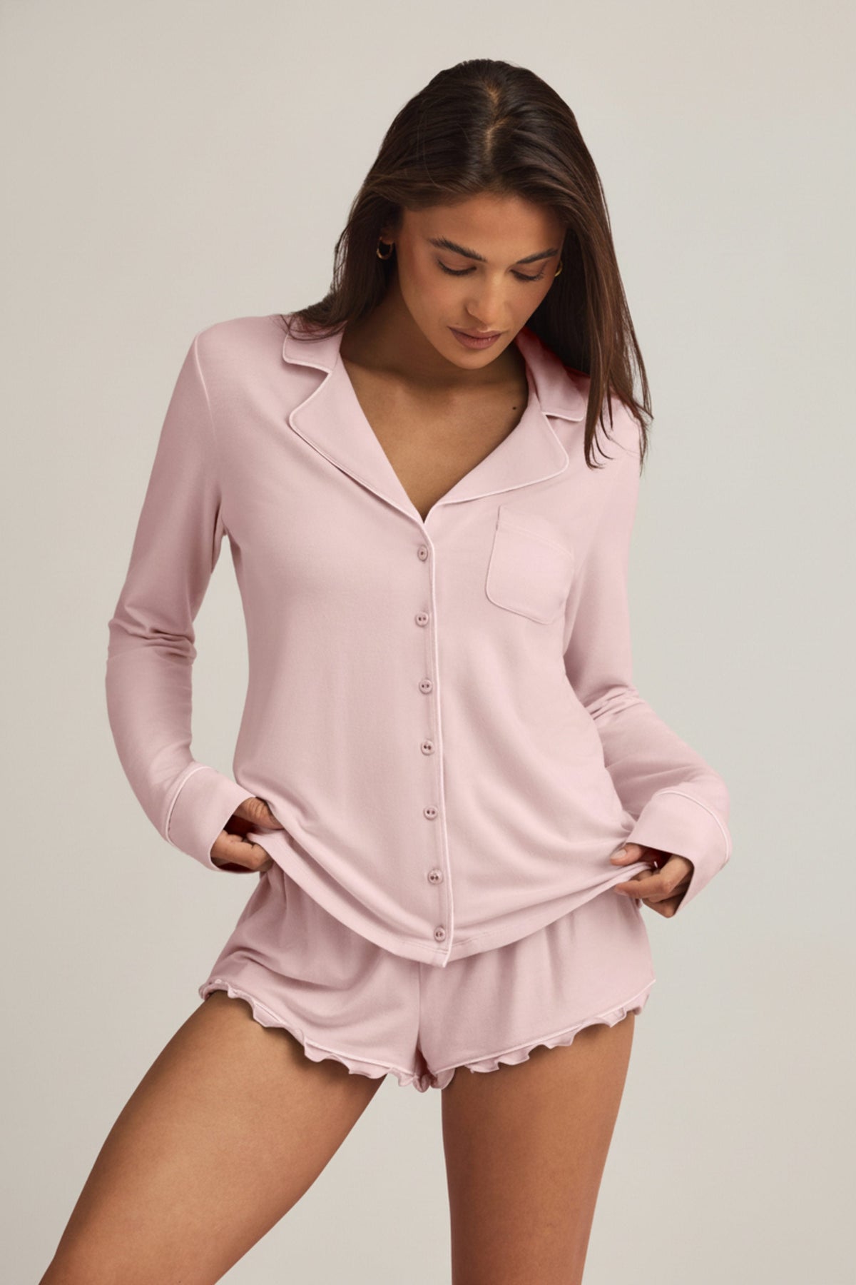 Chic Modal Long-Sleeve Pyjama Top in Baby Pink