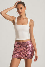 Chic Sequin-Embellished Mini Skirt in Pink