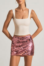 Chic Sequin-Embellished Mini Skirt in Pink