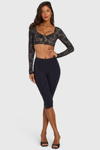 Chic Lace Long-Sleeve Crop Top in Black