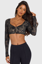 Chic Lace Long-Sleeve Crop Top in Black