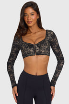 Chic Lace Long-Sleeve Crop Top in Black