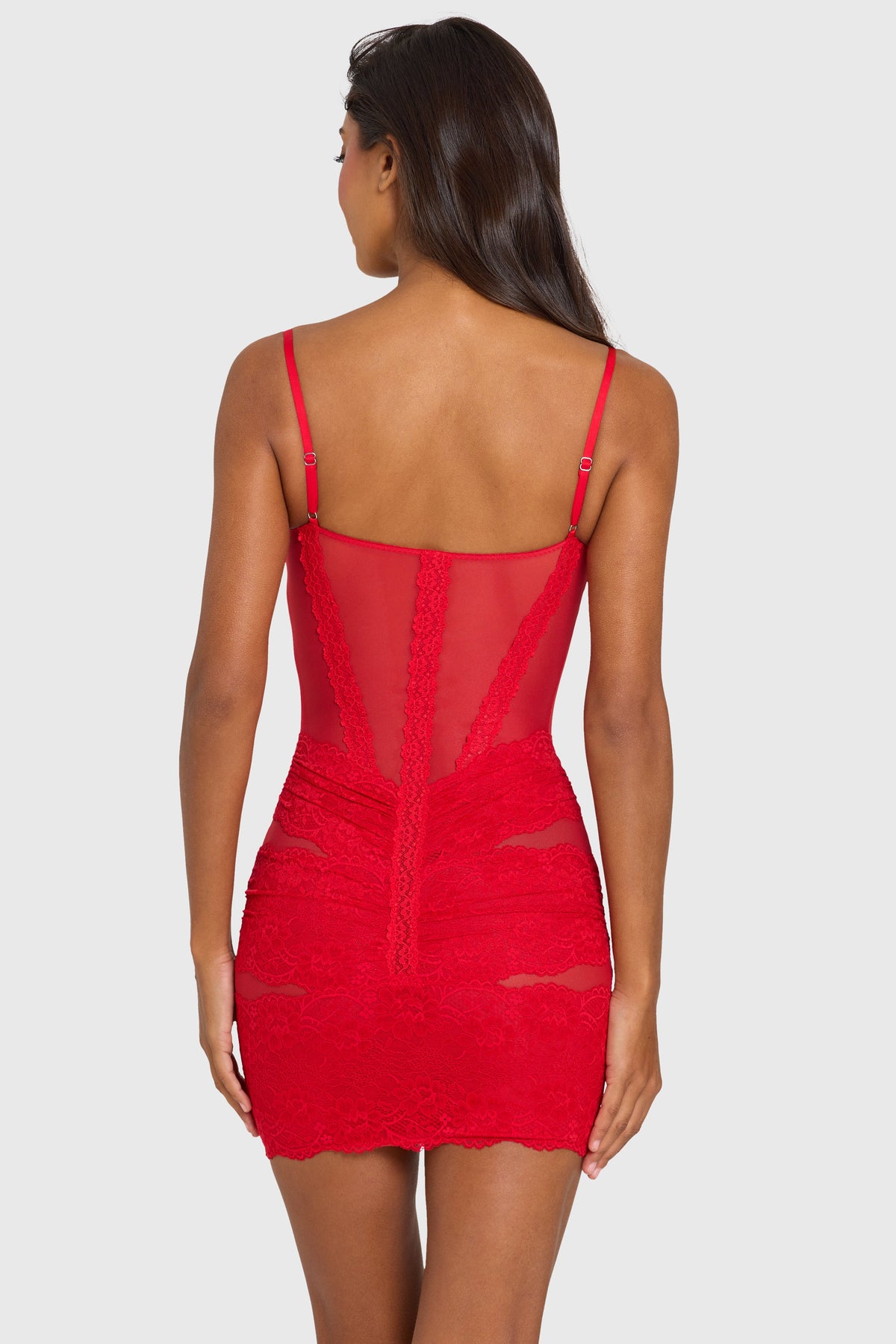 Chic Placed Lace-Trim Mini Dress in Cherry Red
