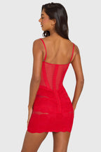 Chic Placed Lace-Trim Mini Dress in Cherry Red
