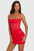 Chic Placed Lace-Trim Mini Dress in Cherry Red