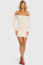 Chic Off-Shoulder Long-Sleeve Mini Dress in Snow