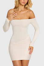 Chic Off-Shoulder Long-Sleeve Mini Dress in Snow
