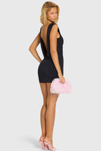 Chic Draped Backless Mini Dress in Black