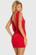 Chic Draped Backless Mini Dress in Cherry Red