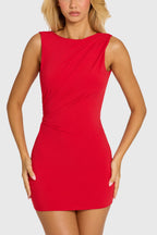 Chic Draped Backless Mini Dress in Cherry Red
