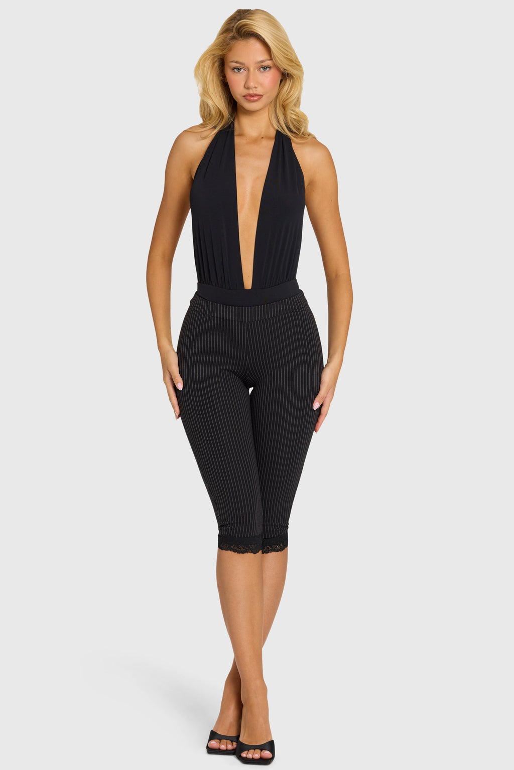 Chic Plunge Halterneck Bodysuit in Black