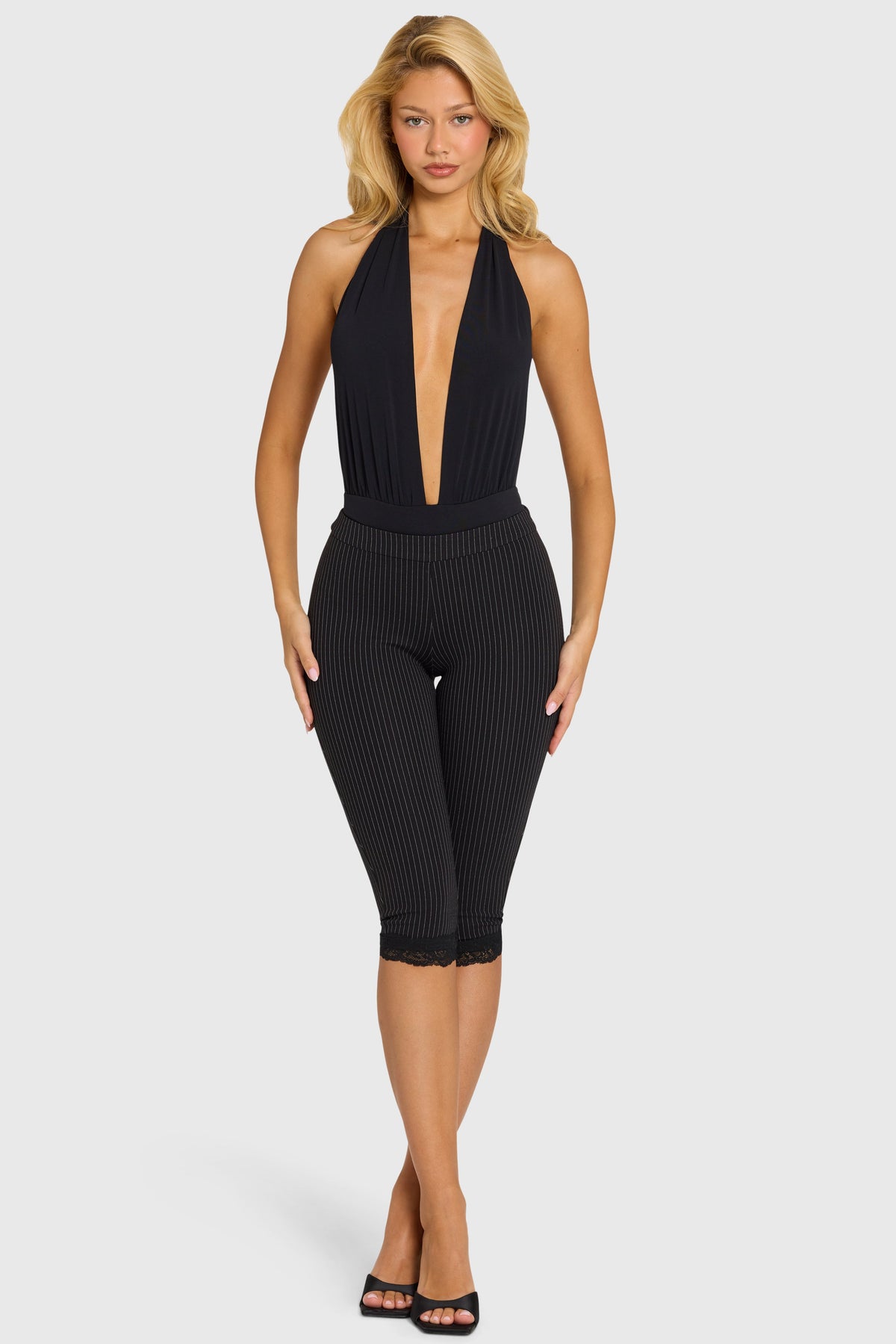 Chic Plunge Halterneck Bodysuit in Black