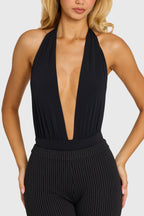 Chic Plunge Halterneck Bodysuit in Black