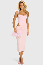 Chic Bodice Draped Midi Dress in Baby Pink