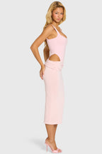 Chic Bodice Draped Midi Dress in Baby Pink