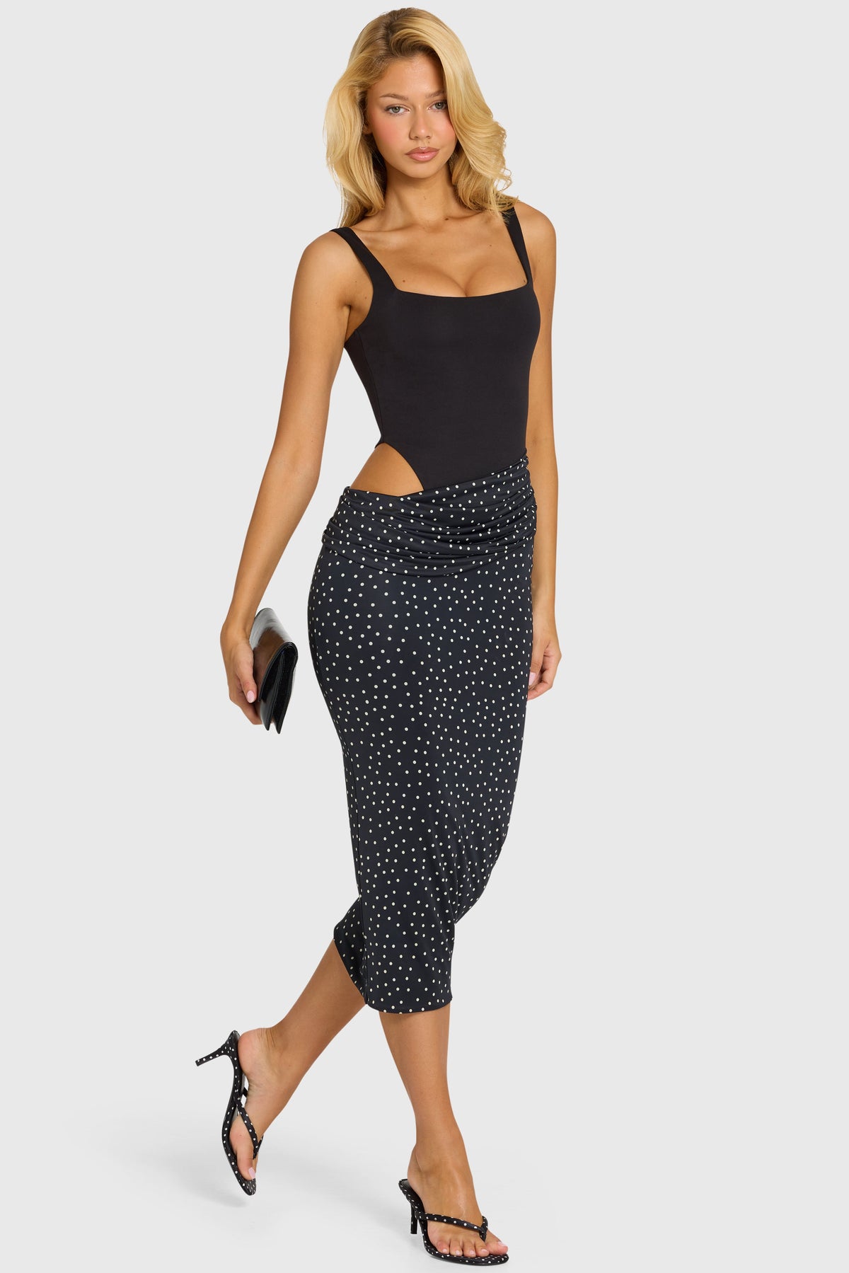 Chic Bodice Draped Midi Dress in Black