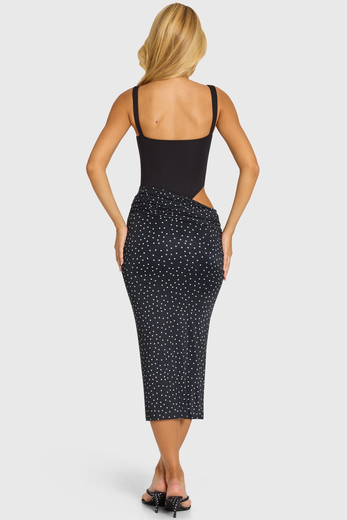 Chic Bodice Draped Midi Dress in Black