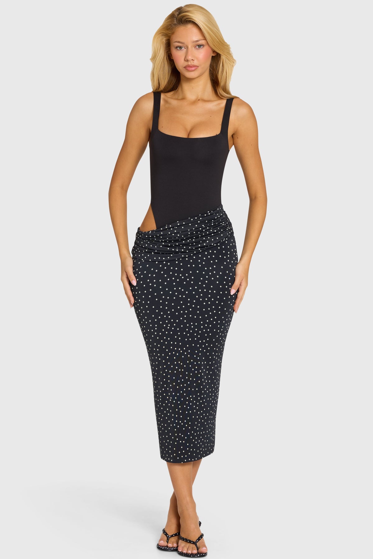 Chic Bodice Draped Midi Dress in Black