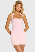 Chic Halterneck Mini Dress in Baby Pink