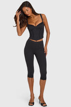Chic Ponte Capri Leggings in Black Pinstripe