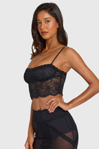 Chic Placed Lace-Trim Crop Top in Black