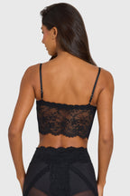 Chic Placed Lace-Trim Crop Top in Black