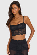 Chic Placed Lace-Trim Crop Top in Black