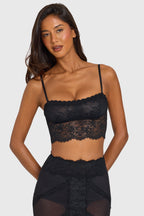 Chic Placed Lace-Trim Crop Top in Black