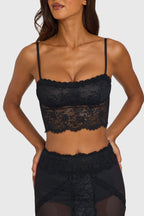 Chic Placed Lace-Trim Crop Top in Black