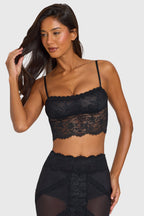 Chic Placed Lace-Trim Crop Top in Black