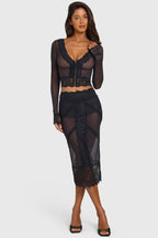 Chic Placed Lace-Trim Cropped Cardigan in Black