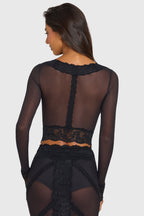 Chic Placed Lace-Trim Cropped Cardigan in Black