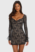 Chic Lace Long-Sleeve Mini Dress in Black