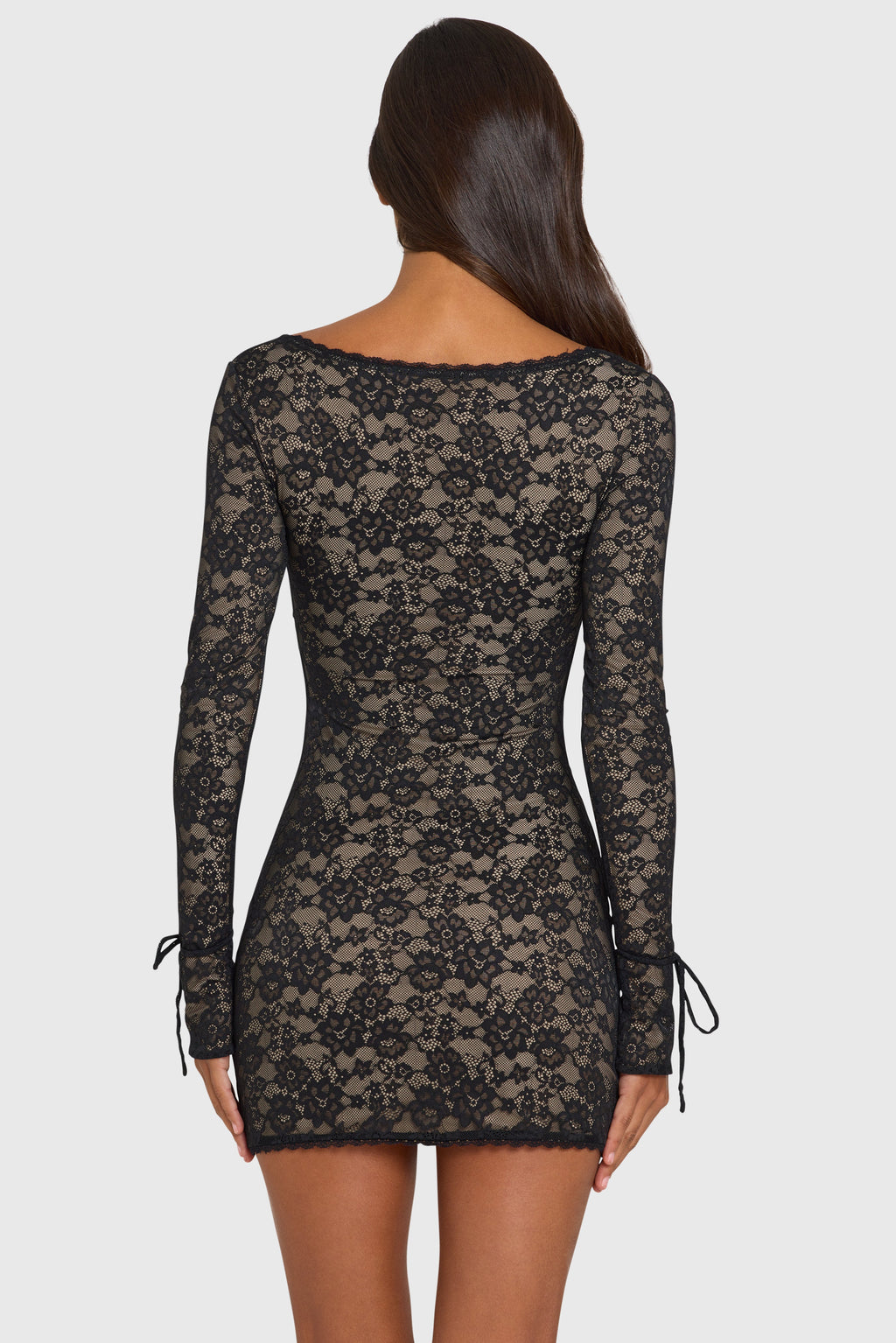 Chic Lace Long-Sleeve Mini Dress in Black
