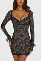Chic Lace Long-Sleeve Mini Dress in Black