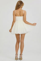 Chic Embellished Corset Tulle Skirt Mini Dress in White