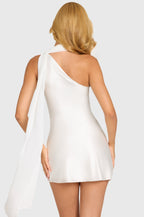 Chic Satin Scarf-Detail Mini Dress in Pearl