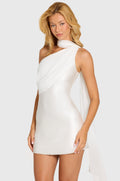Chic Satin Scarf-Detail Mini Dress in Pearl
