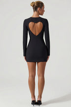 Chic Cut-Out Heart-Detail Bodycon Mini Dress in Black